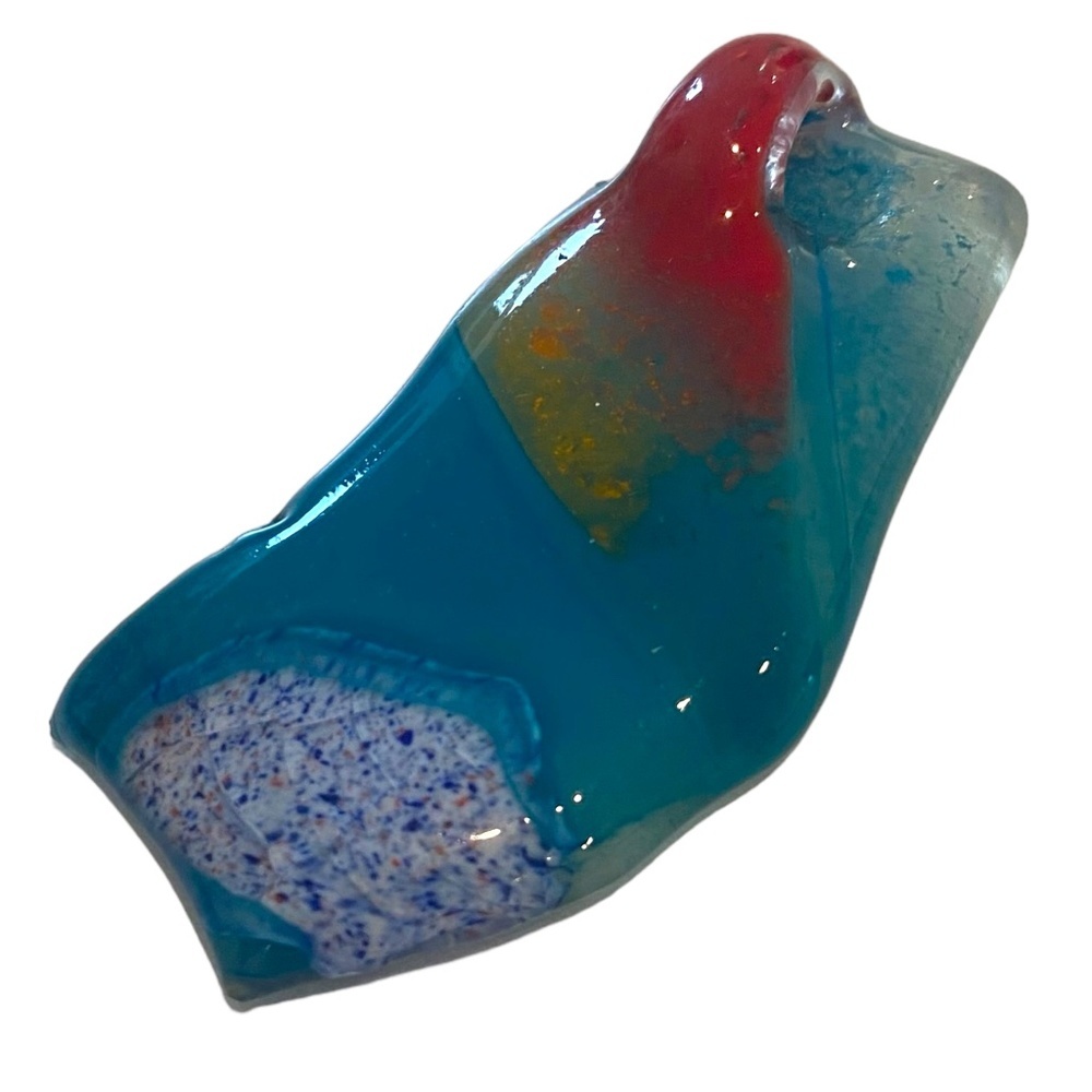Art Glass pendant oversized blue teal abstract shape 3"
